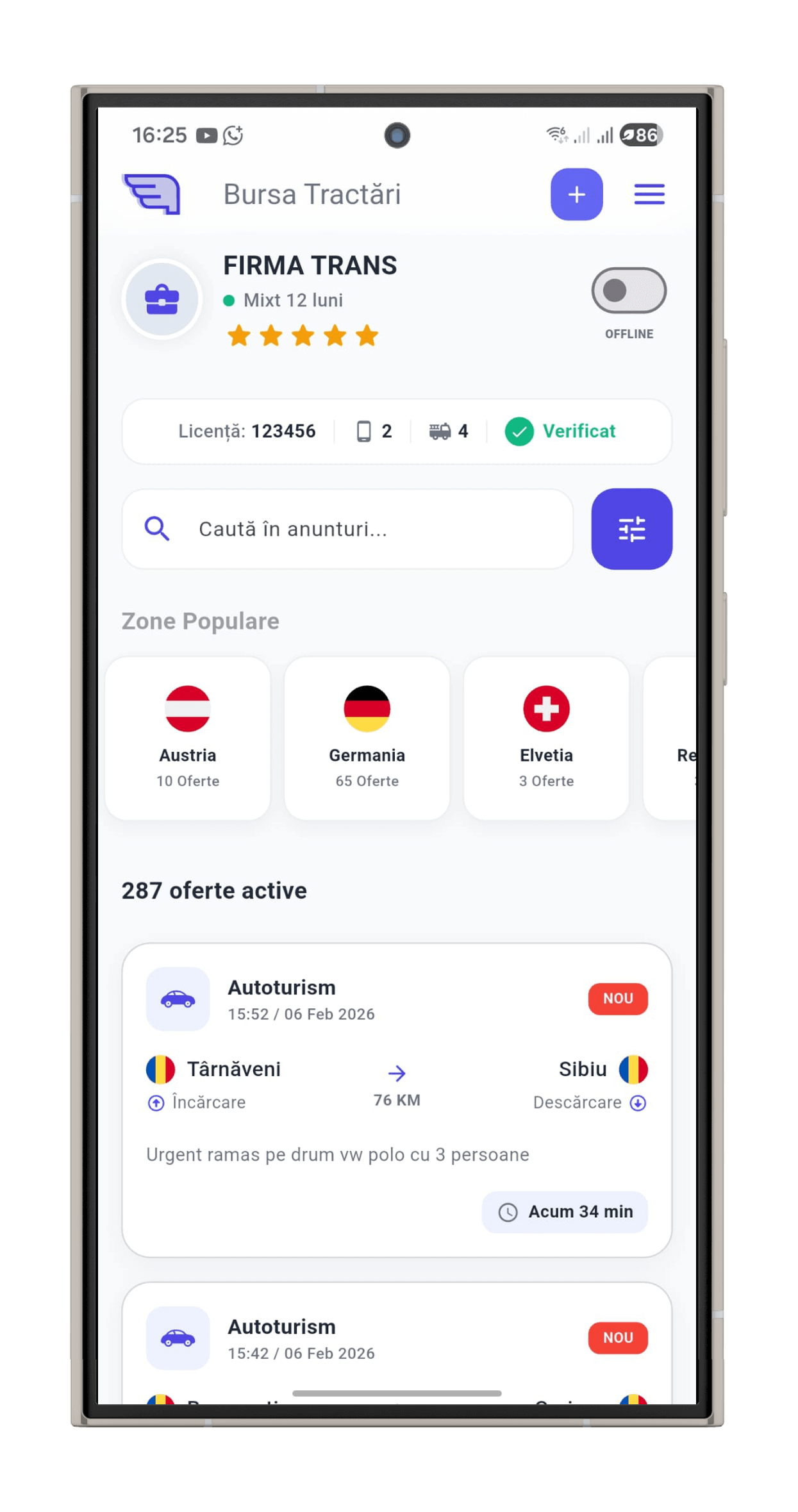 Bursa Tractari Aplicatie Transportatori
